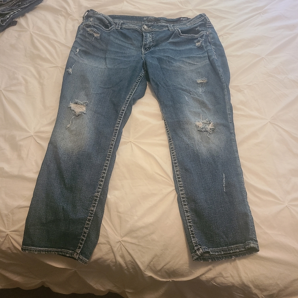 Silver Cropped Boyfriend Jeans